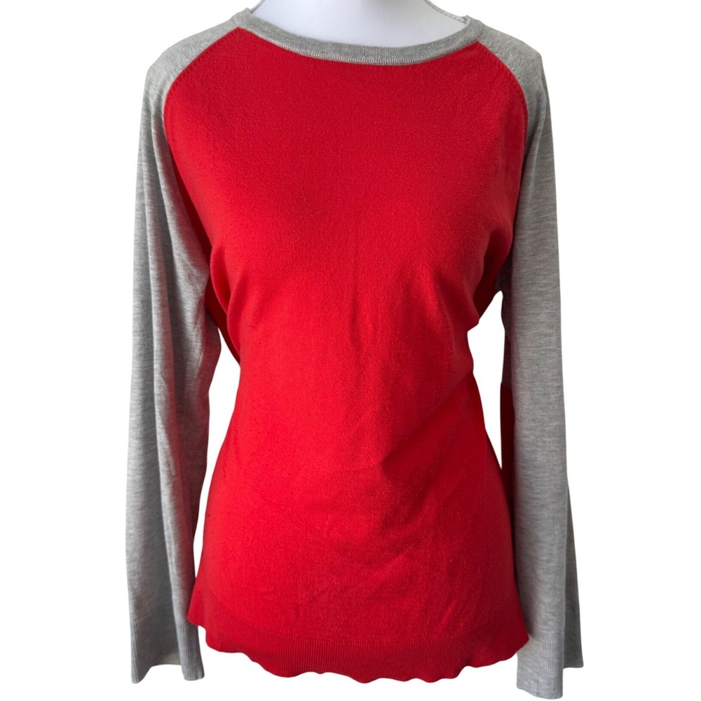 Barneys New York Raglan Top Sweater Red Gray Colorblock Cotton Blend Sporty XL - Picture 1 of 4